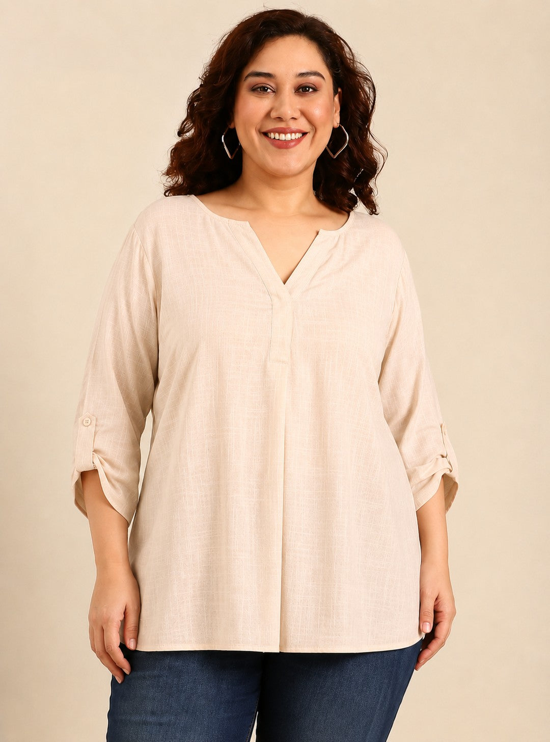 Off White V-Neck Top