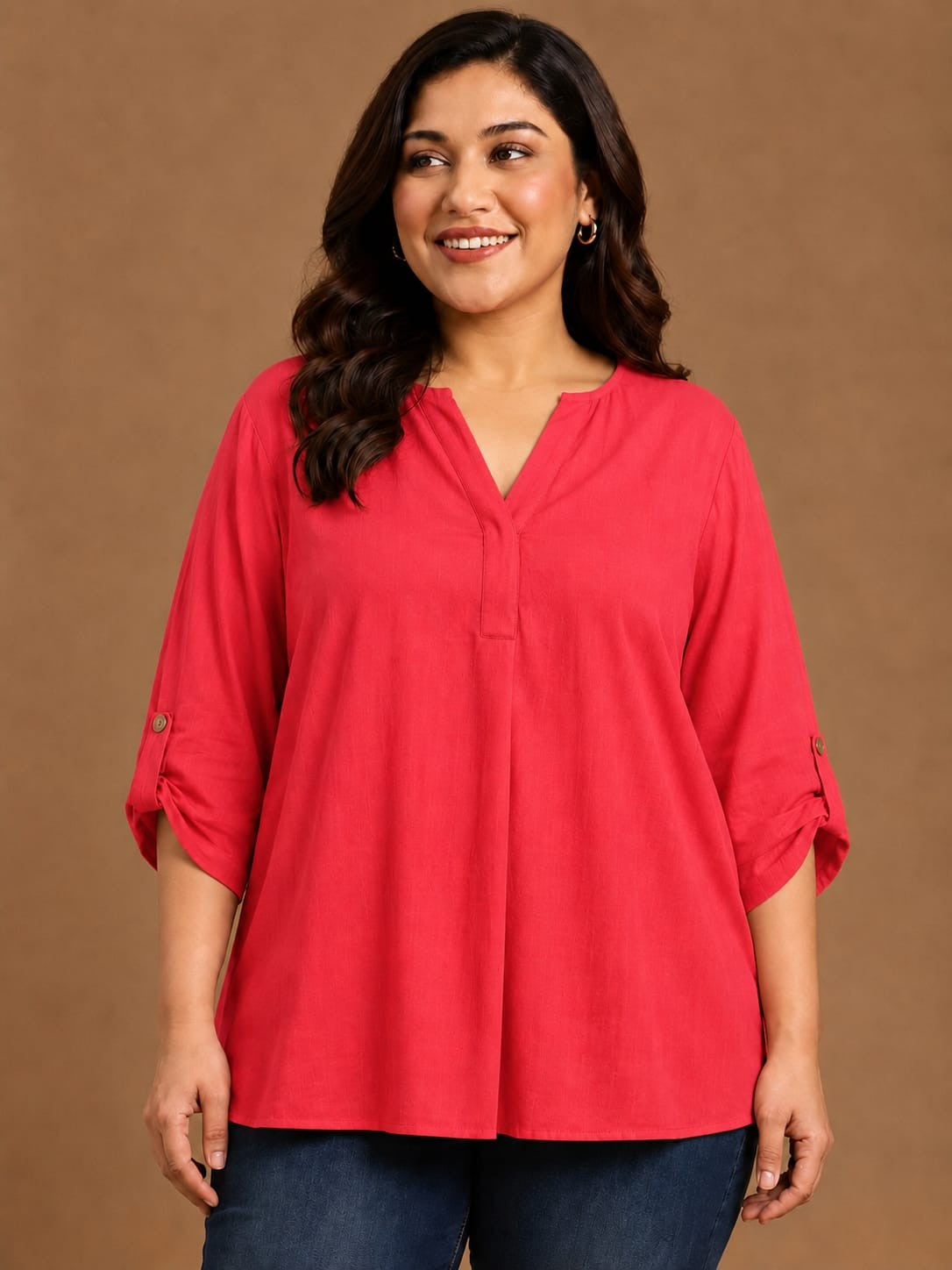 Solid Red V-Neck Top