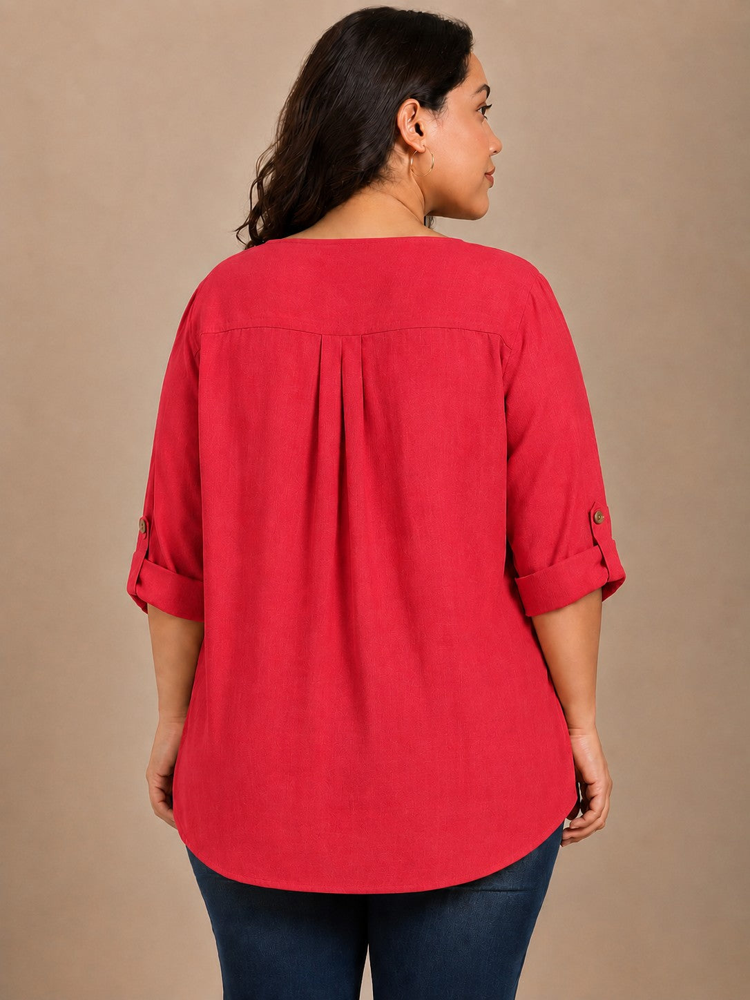 Solid Red V-Neck Top