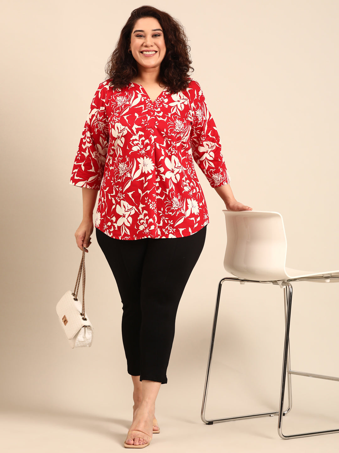 Red and White Floral Top