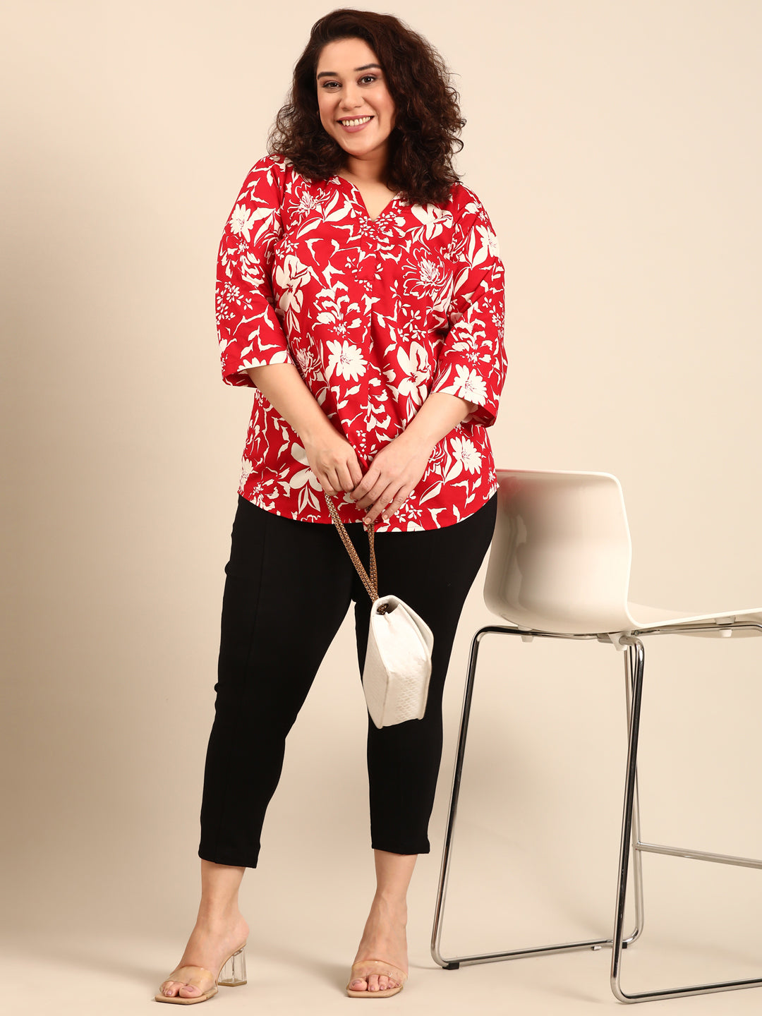 Red and White Floral Top