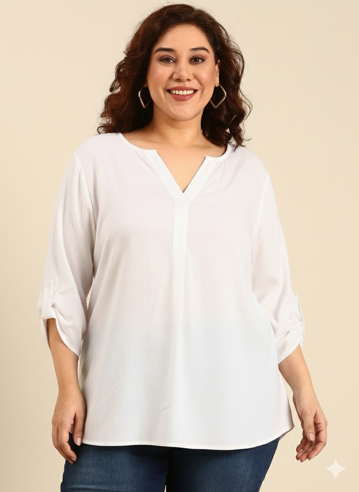 Cotton V-Neck White Top