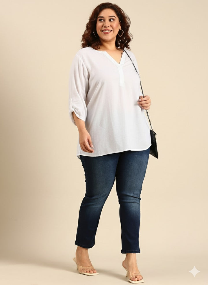 Cotton V-Neck White Top