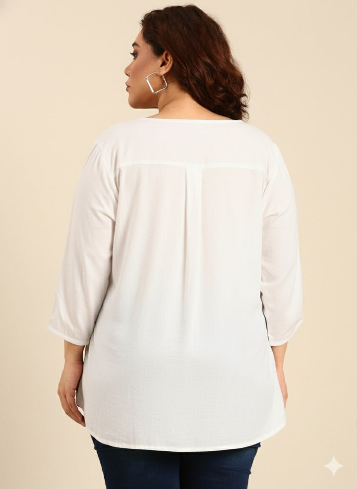 Cotton V-Neck White Top