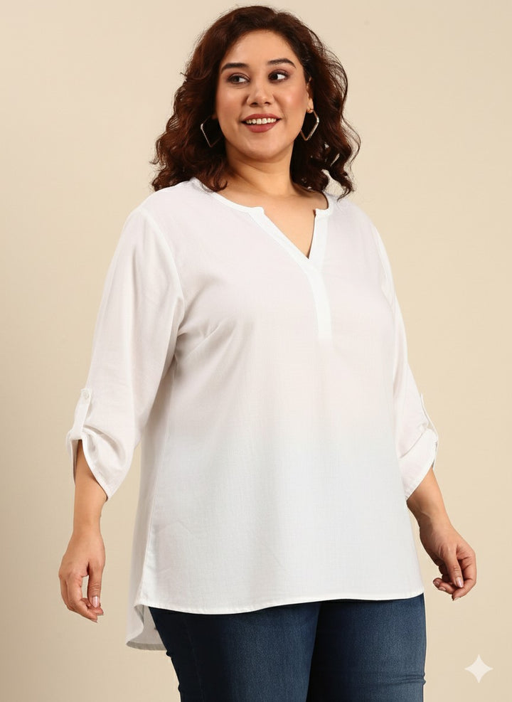Cotton V-Neck White Top