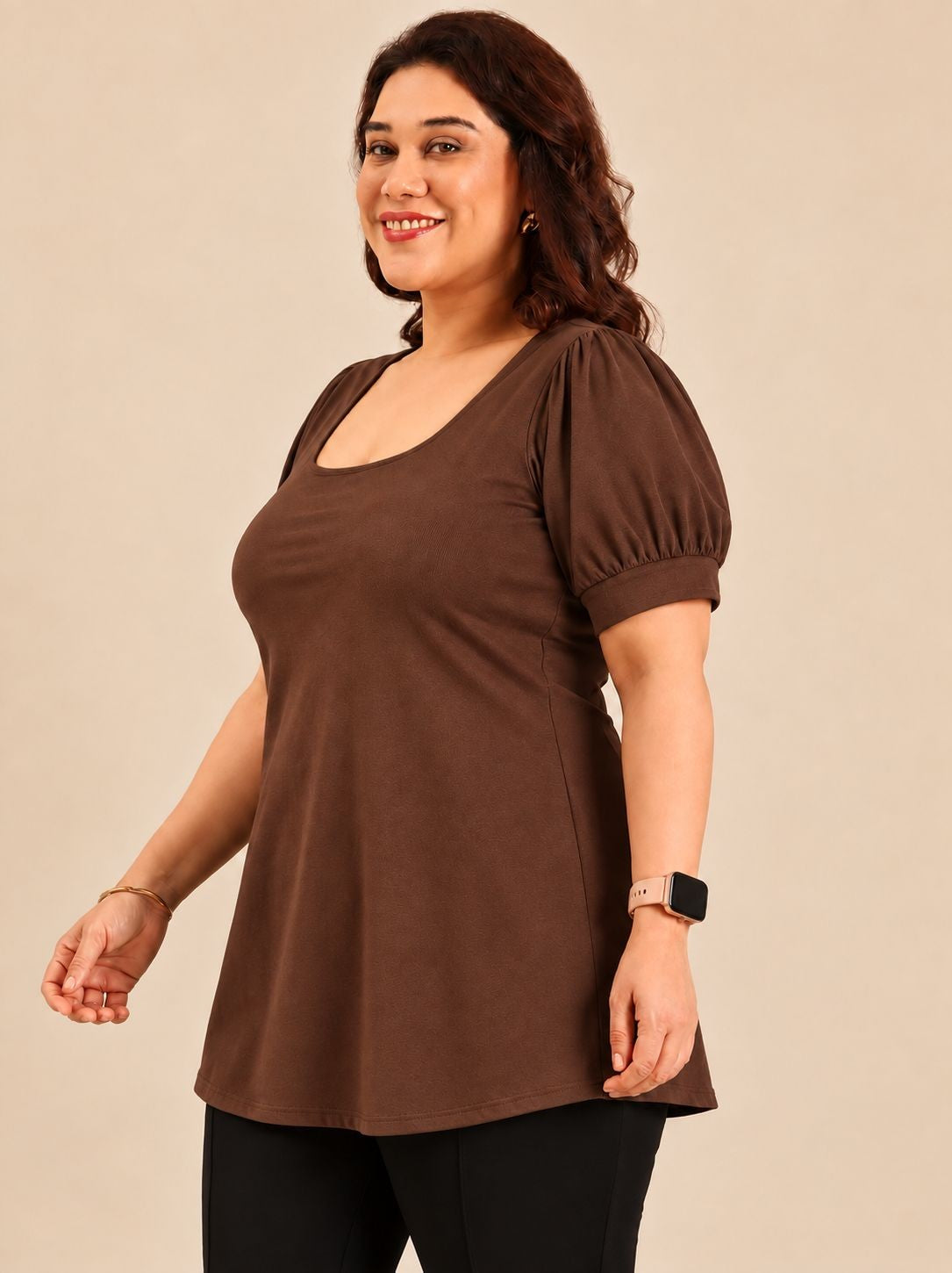 Brown Puff Sleeve Top