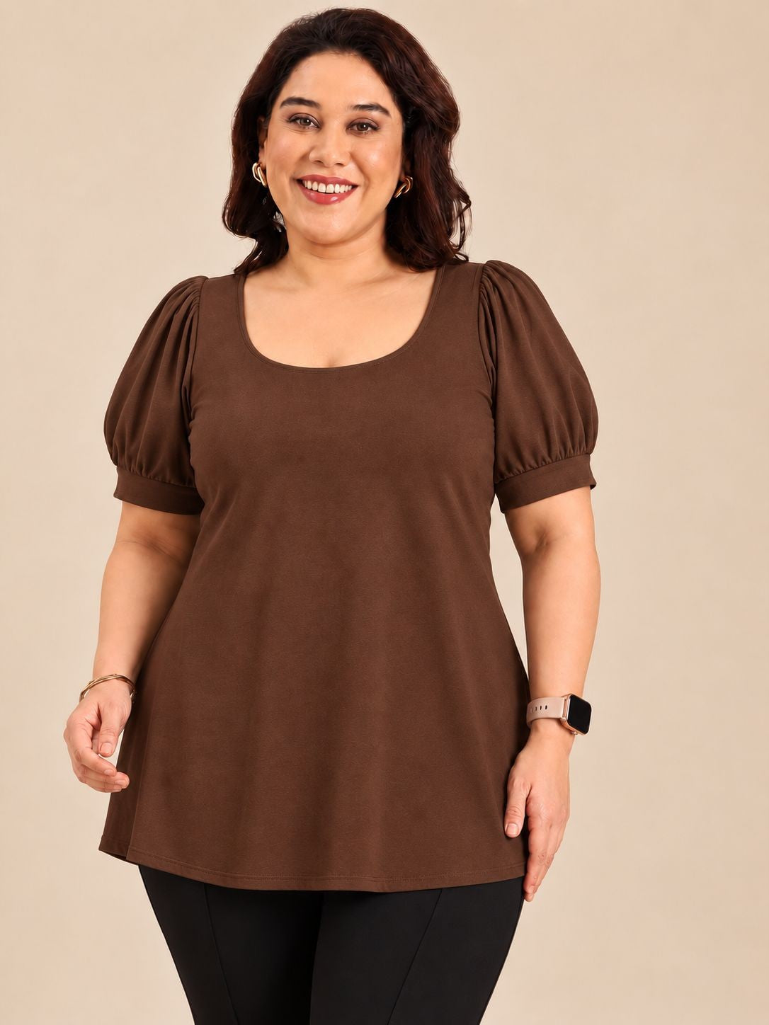 Brown Puff Sleeve Top
