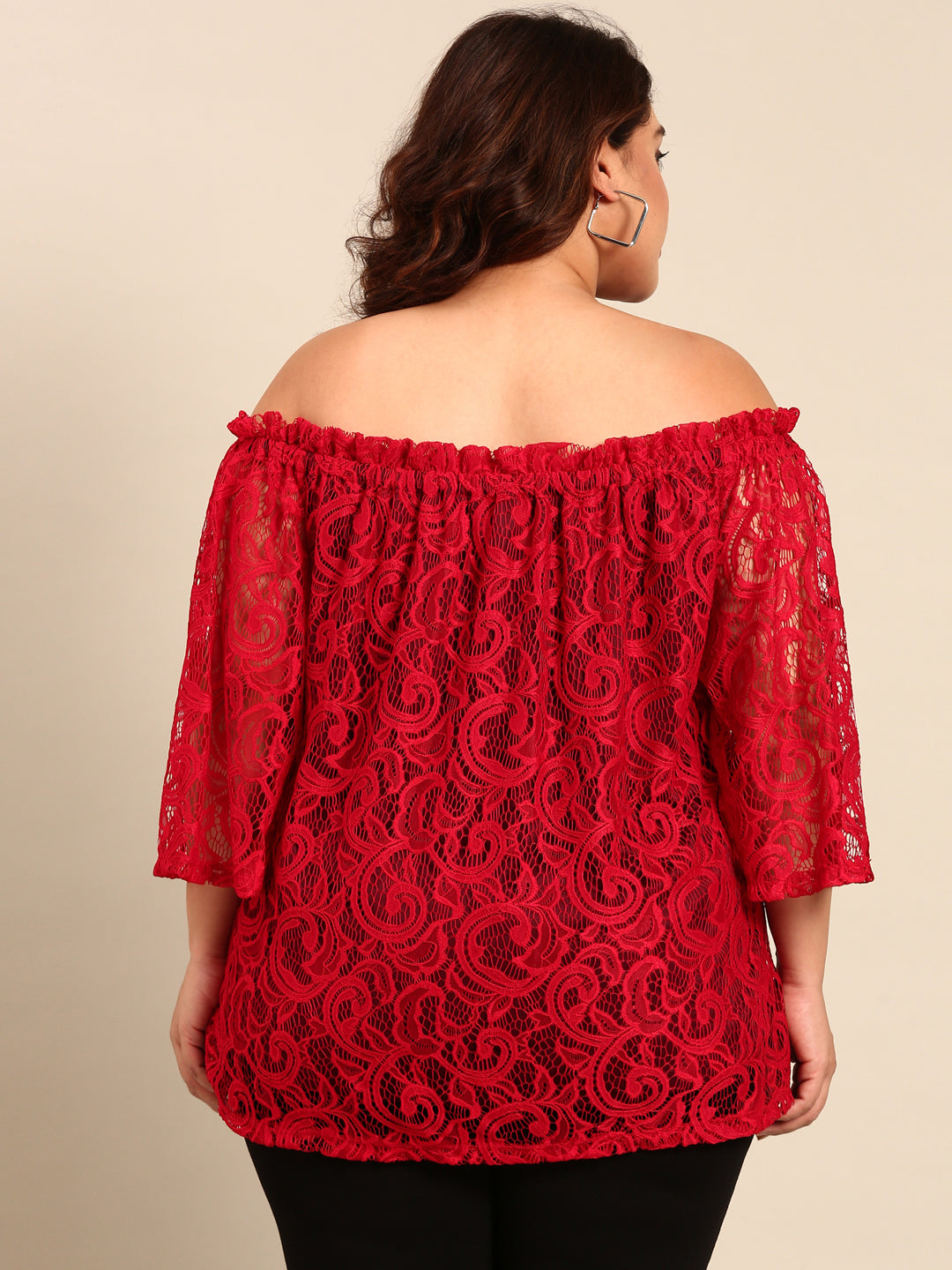 Red Lace Off Shoulder Top