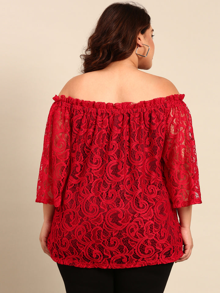 Red Lace Off Shoulder Top