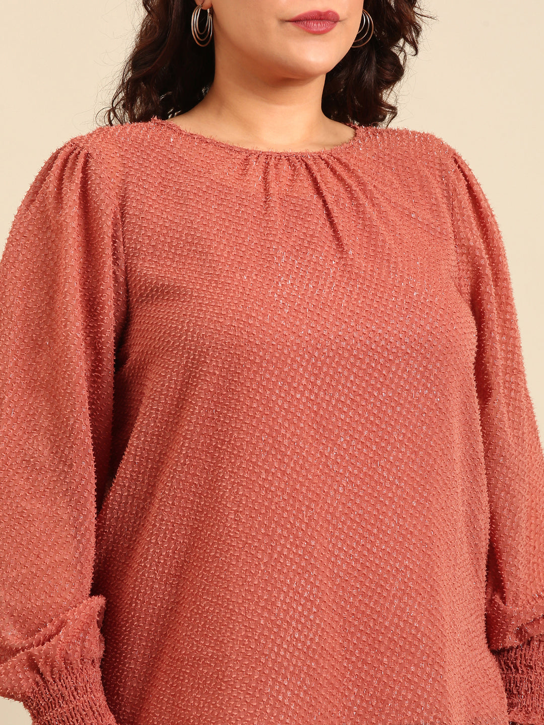 Smocked Sleeve Lurex Top