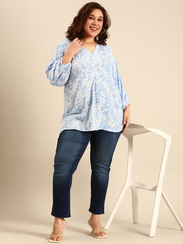 Blue Floral Raglan Top