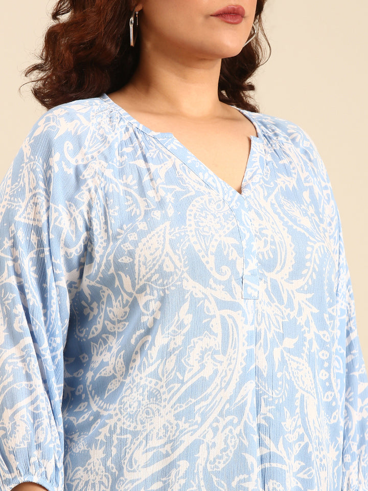 Blue Floral Raglan Top