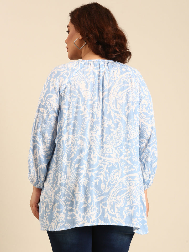 Blue Floral Raglan Top