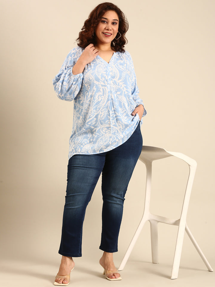 Blue Floral Raglan Top
