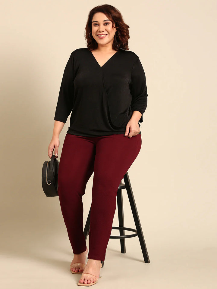 Bold & Balanced Set – Black Top with Burgundy Pants (2-Piece)