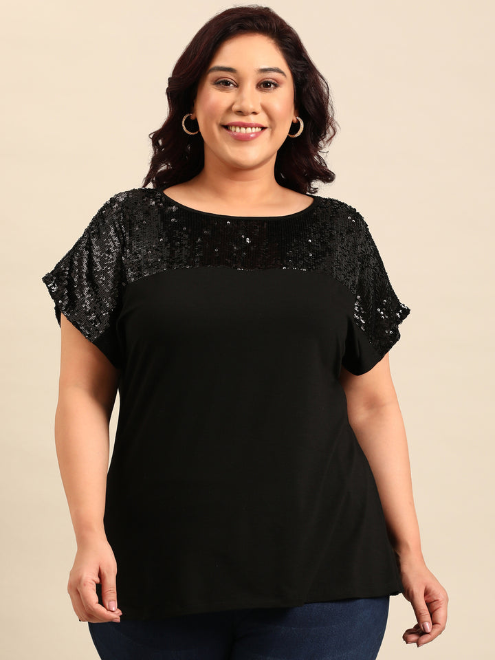 Black Sequin Party Top