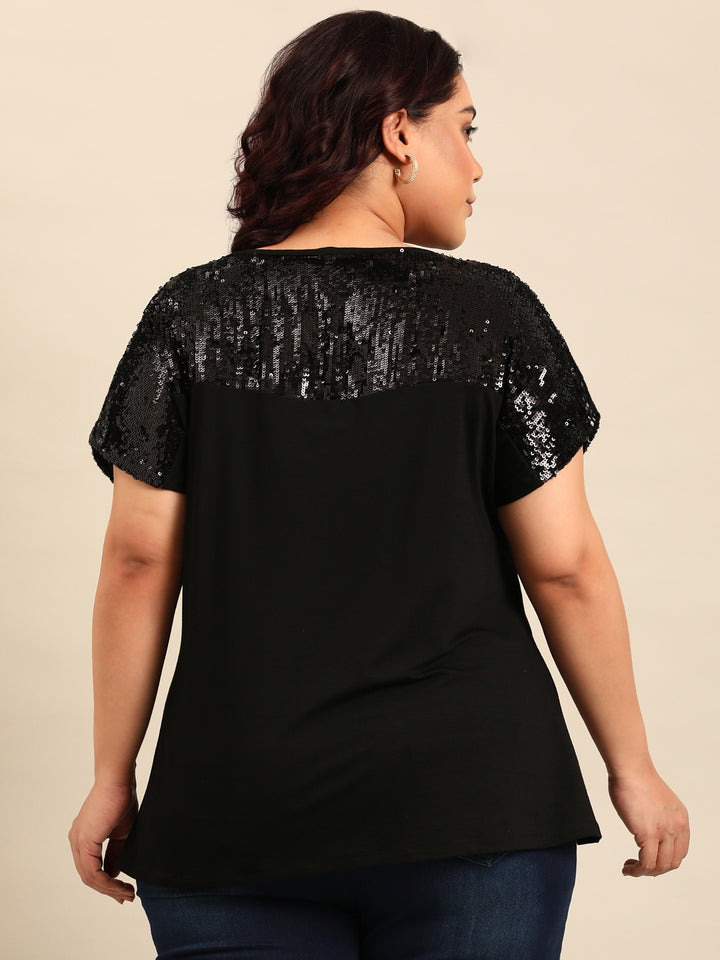 Black Sequin Party Top