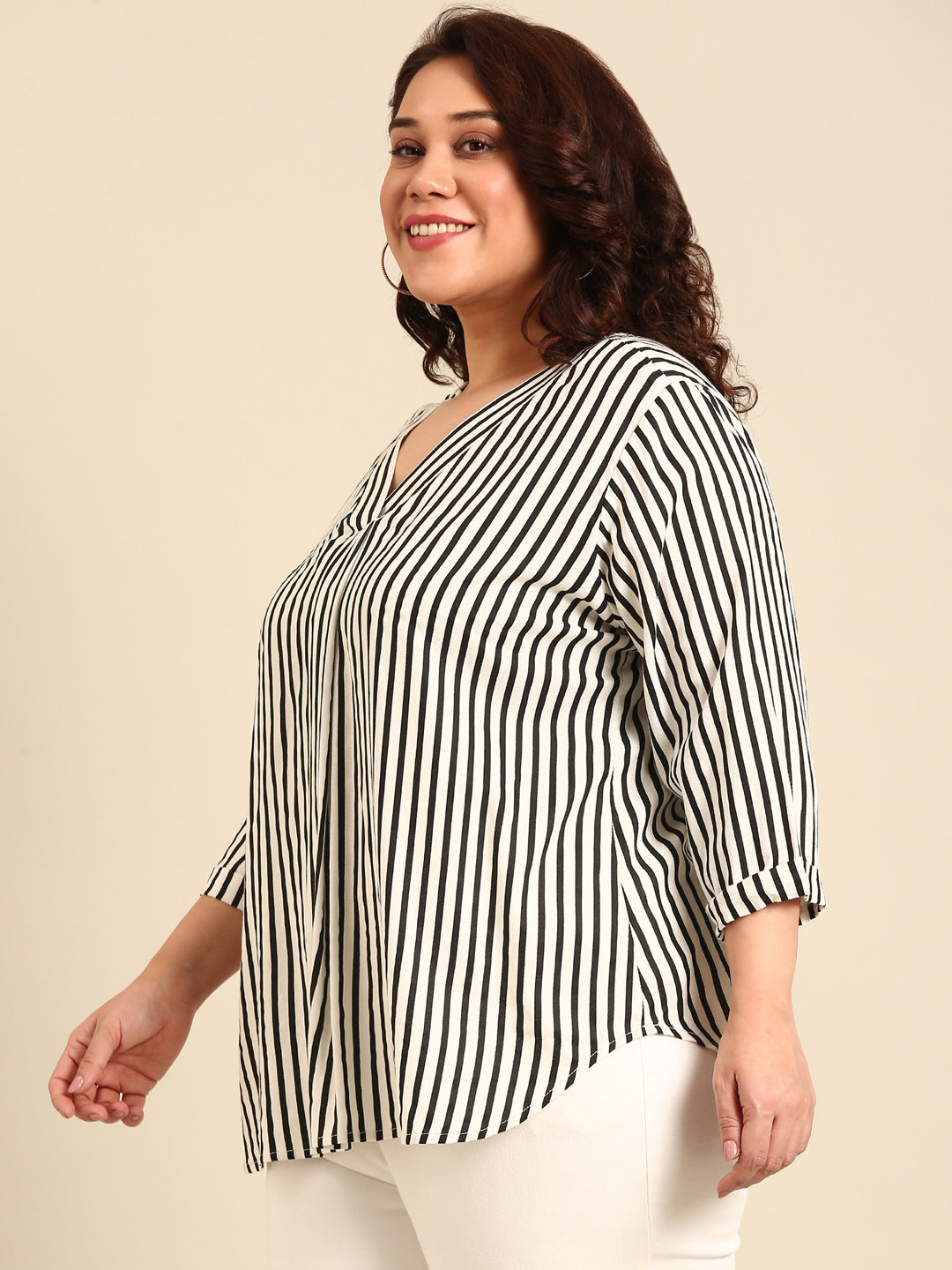 Black And White Stripe V-Neck Top