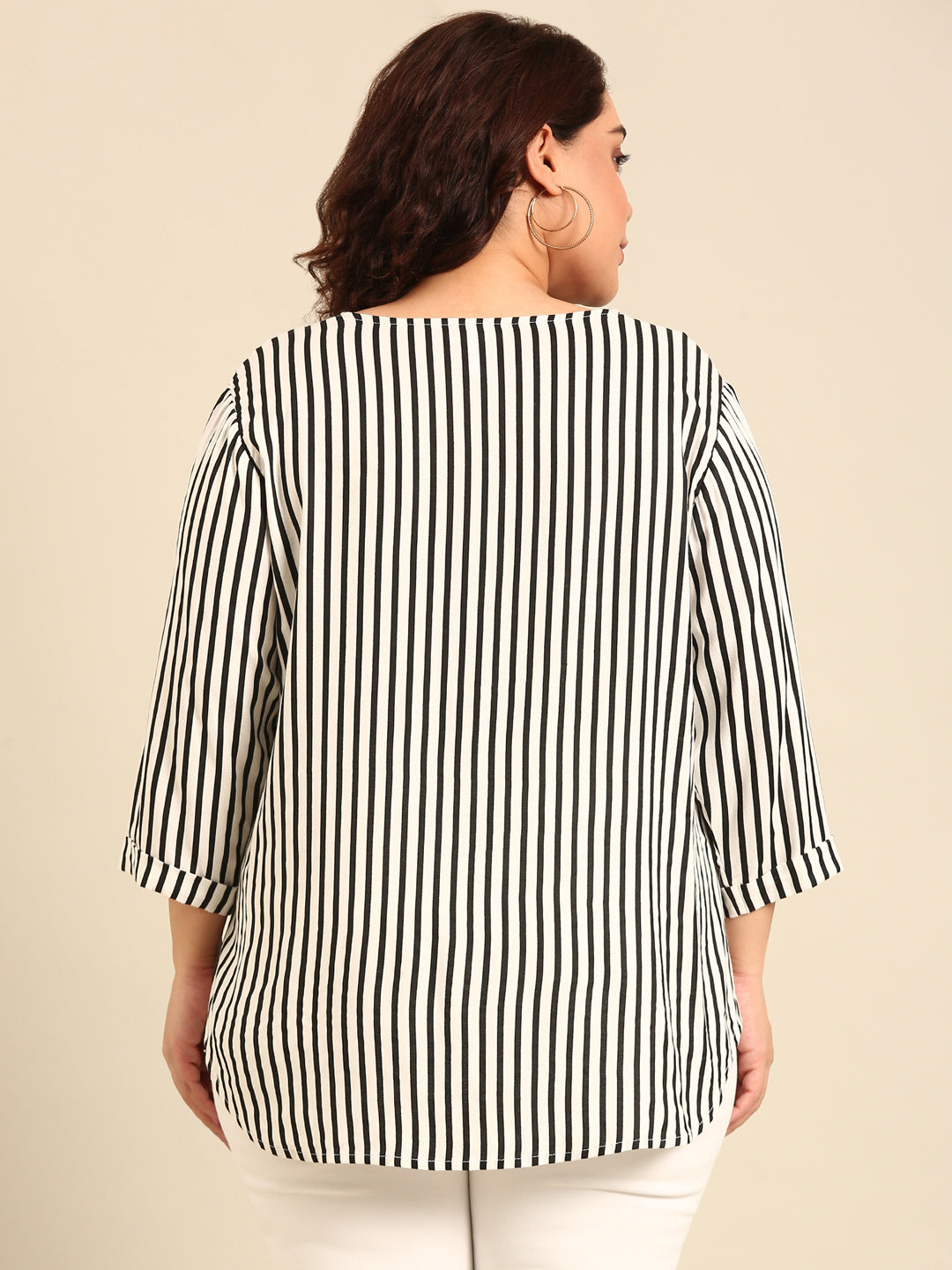 Black And White Stripe V-Neck Top