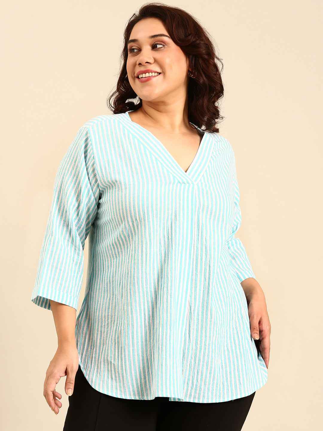 Cotton Turquoise Striped Lurex Top