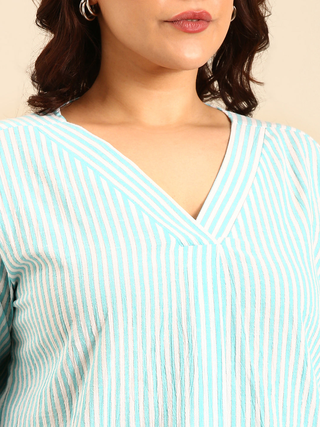 Cotton Turquoise Striped Lurex Top