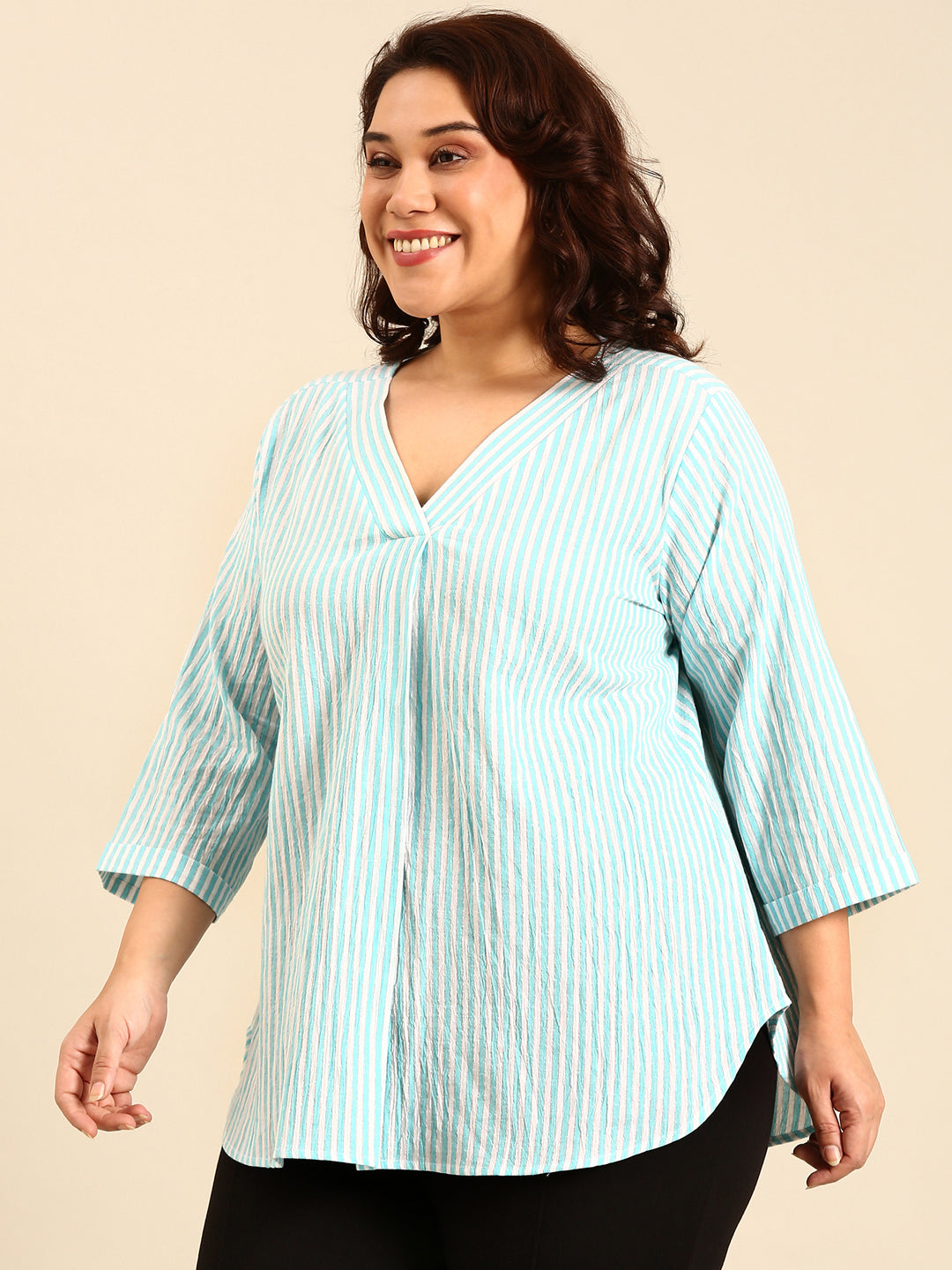 Cotton Turquoise Striped Lurex Top