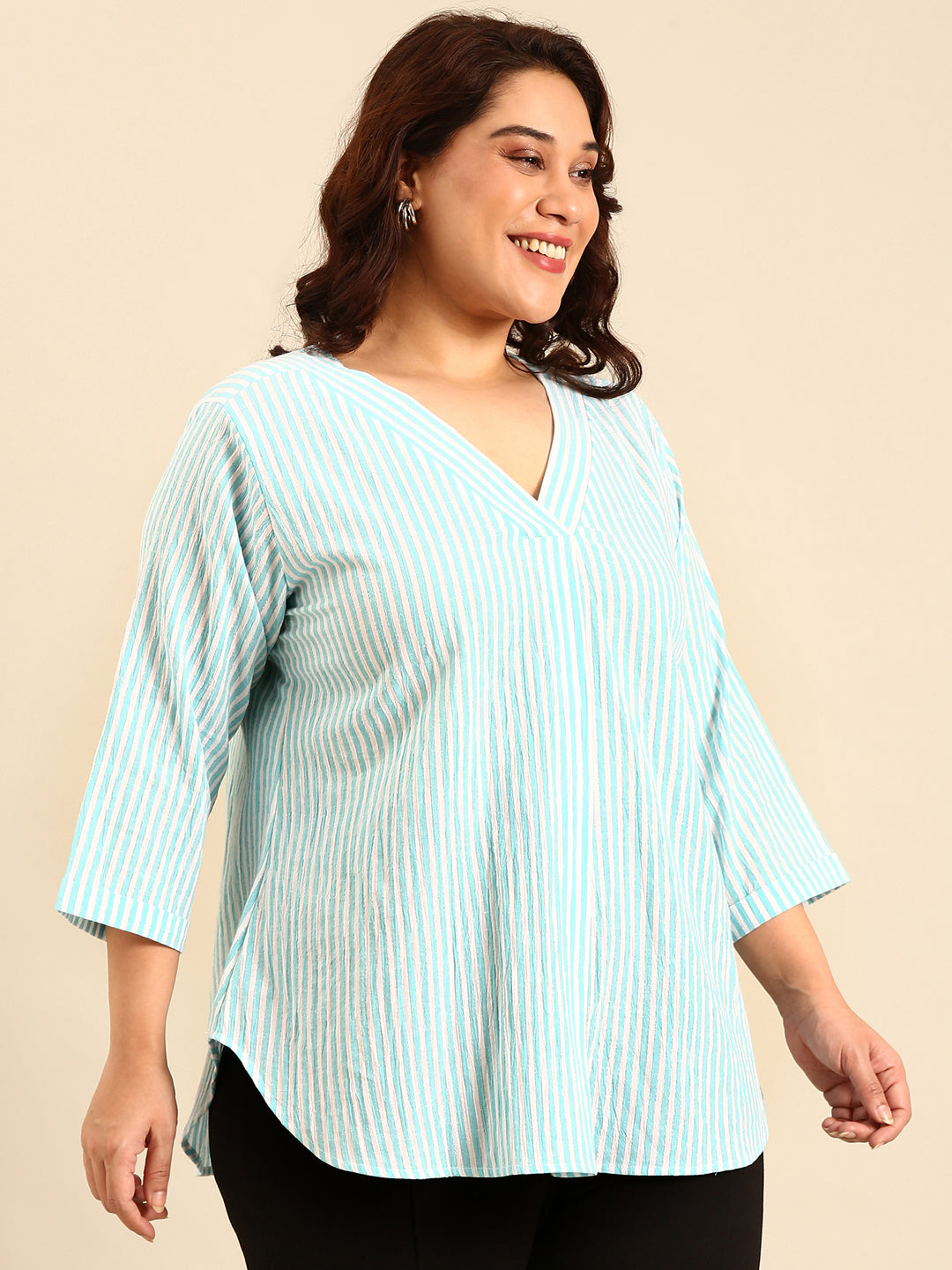 Cotton Turquoise Striped Lurex Top