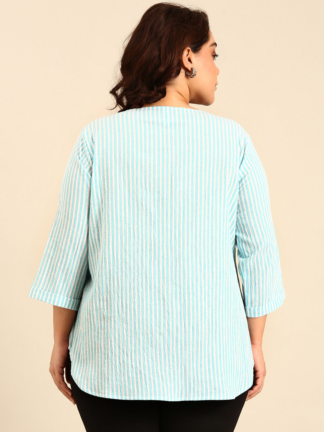 Cotton Turquoise Striped Lurex Top