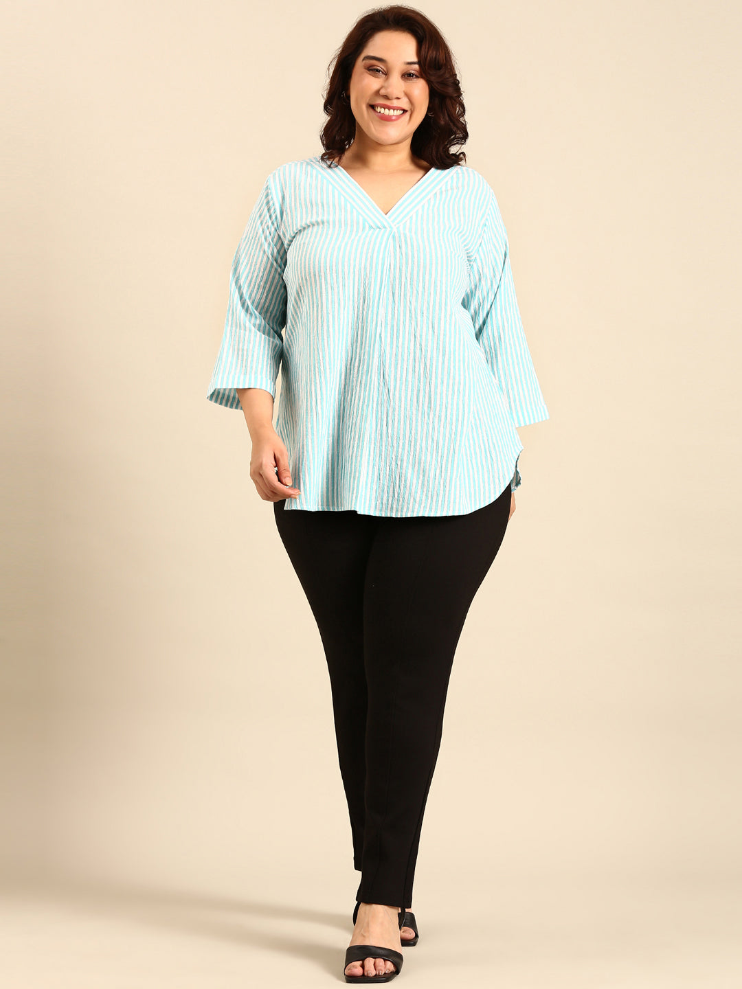 Cotton Turquoise Striped Lurex Top