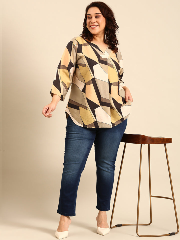 Olive Abstract Print Top