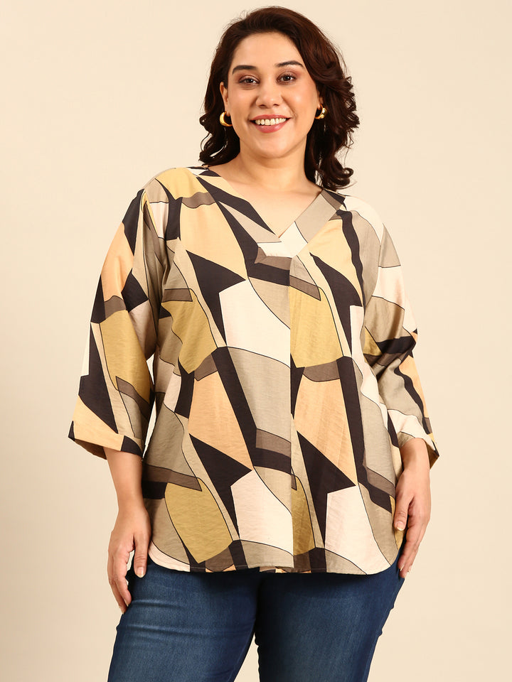 Olive Abstract Print Top