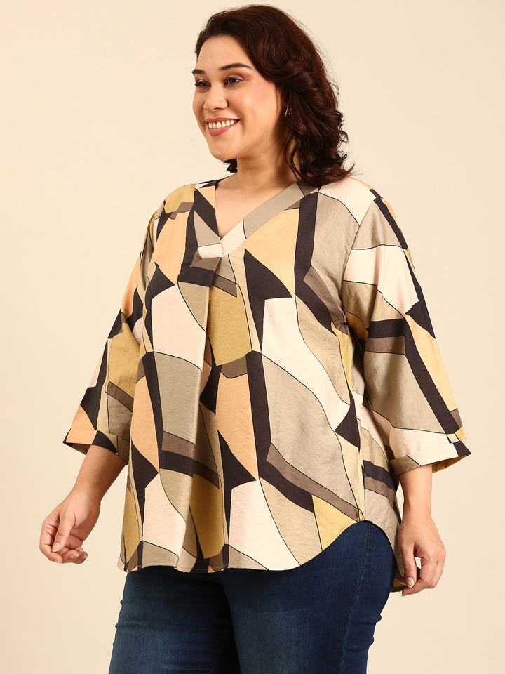 Olive Abstract Print Top