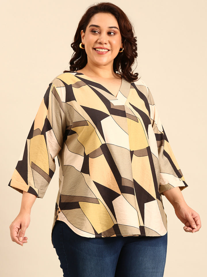 Olive Abstract Print Top