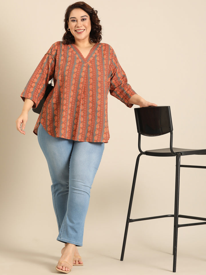 Cotton Rust V-Neck Top