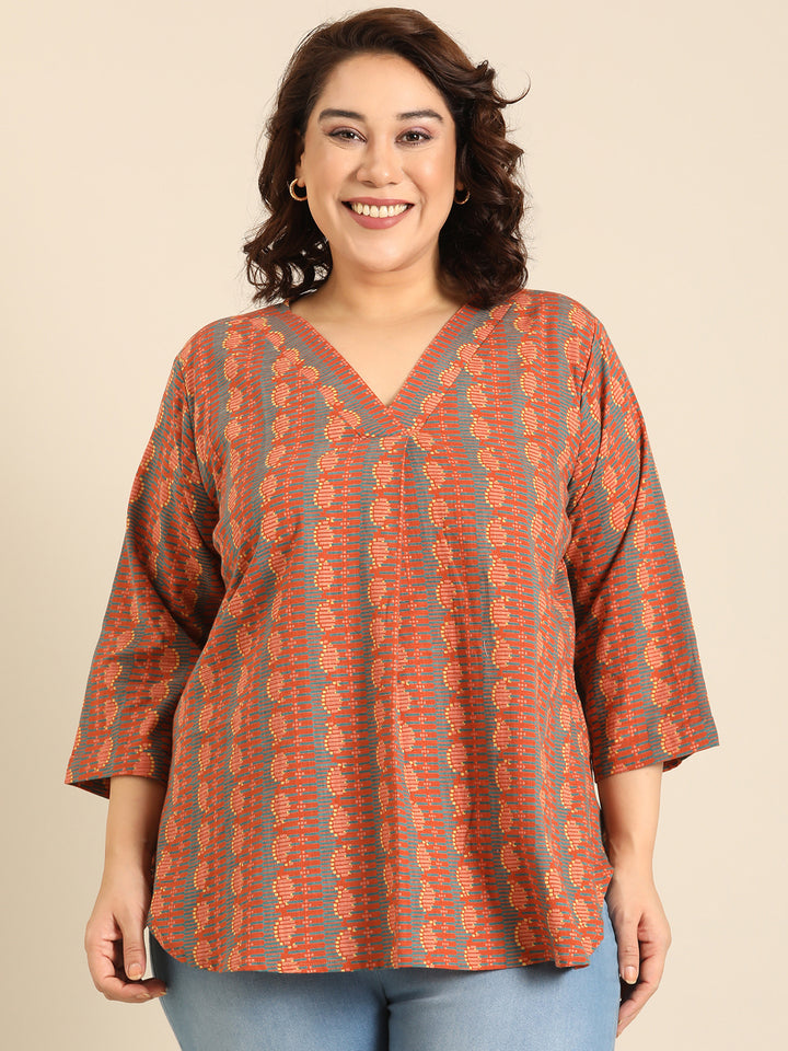 Cotton Rust V-Neck Top