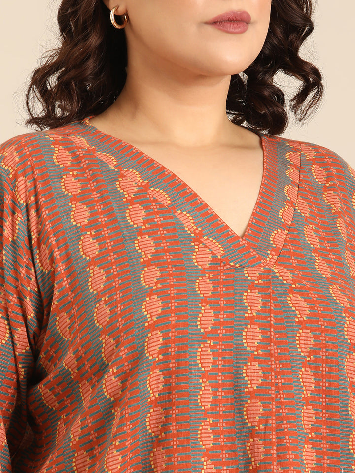 Cotton Rust V-Neck Top