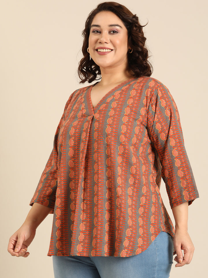 Cotton Rust V-Neck Top