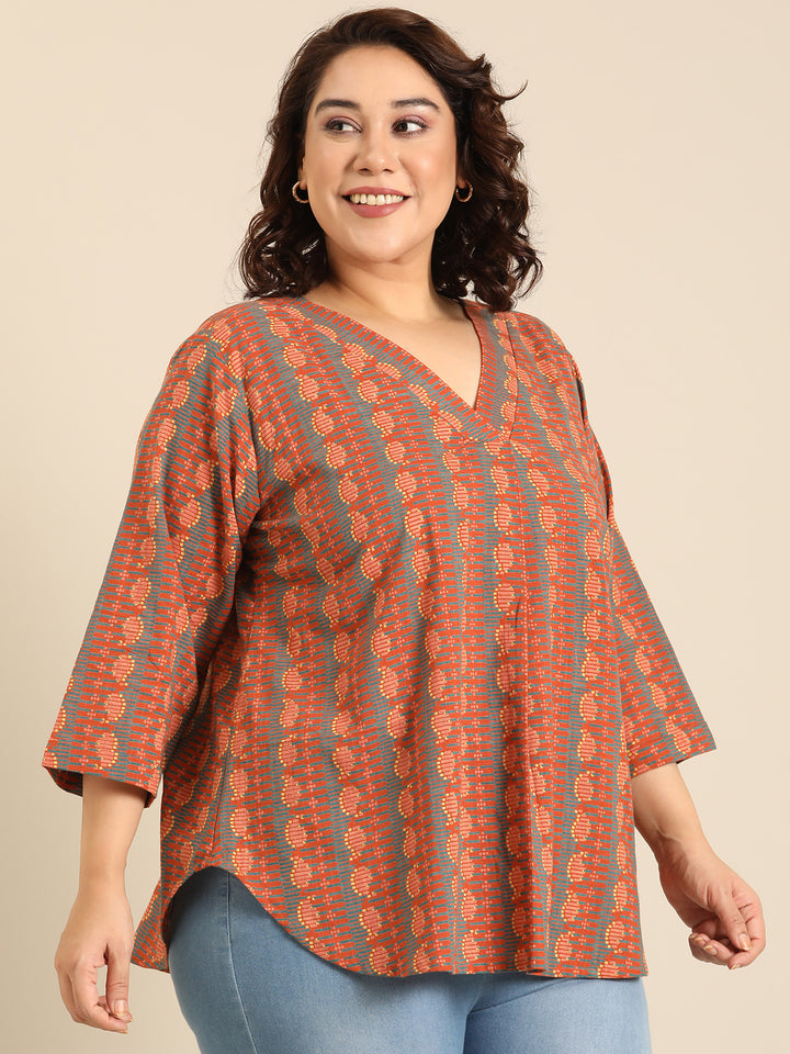 Cotton Rust V-Neck Top