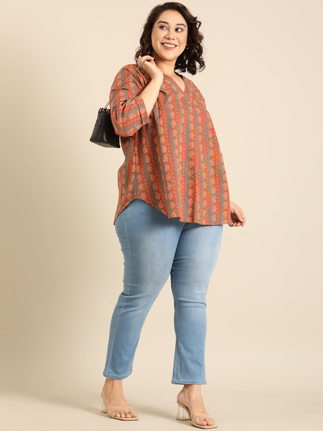 Cotton Rust V-Neck Top