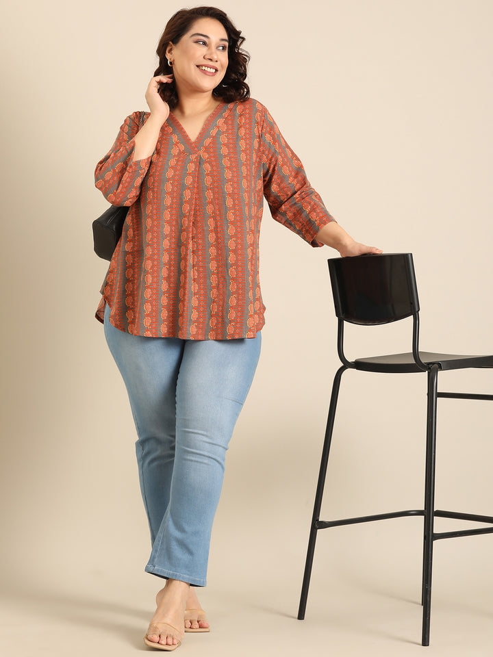 Cotton Rust V-Neck Top