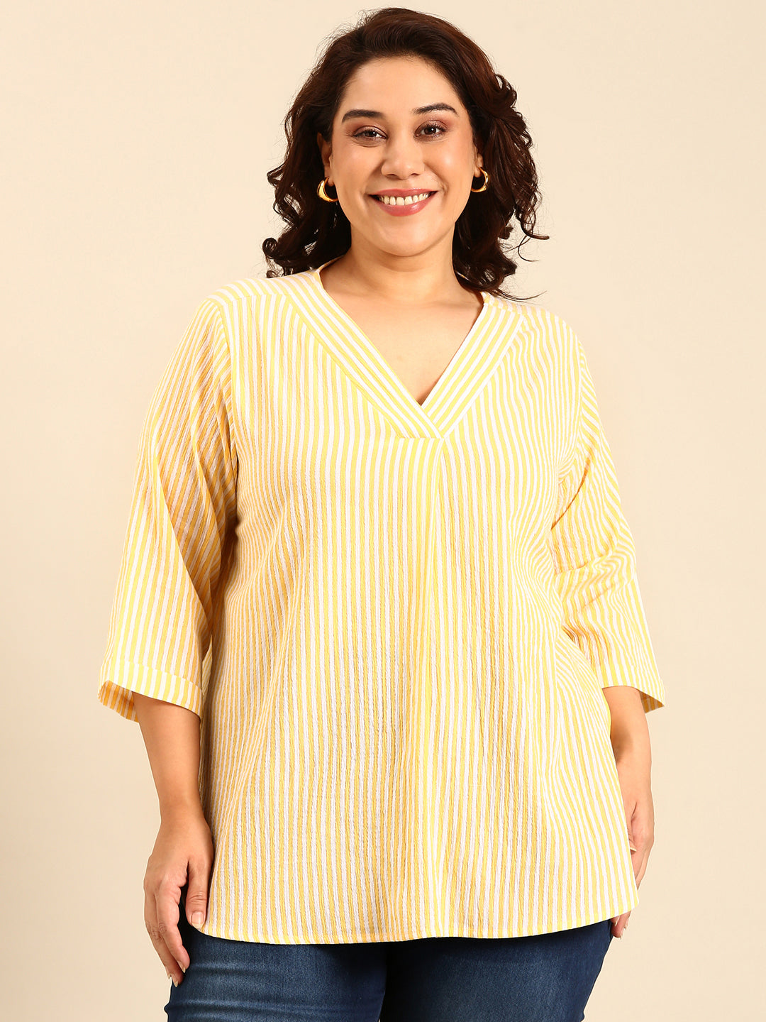 Cotton Yellow Striped Lurex Top