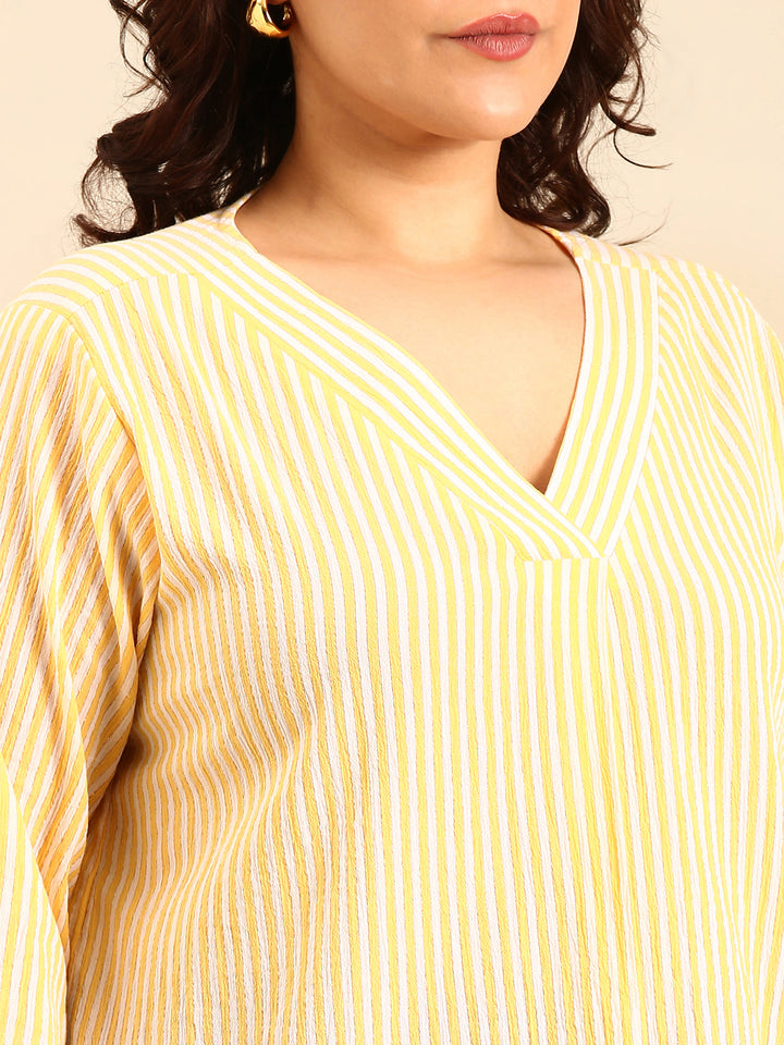 Cotton Yellow Striped Lurex Top