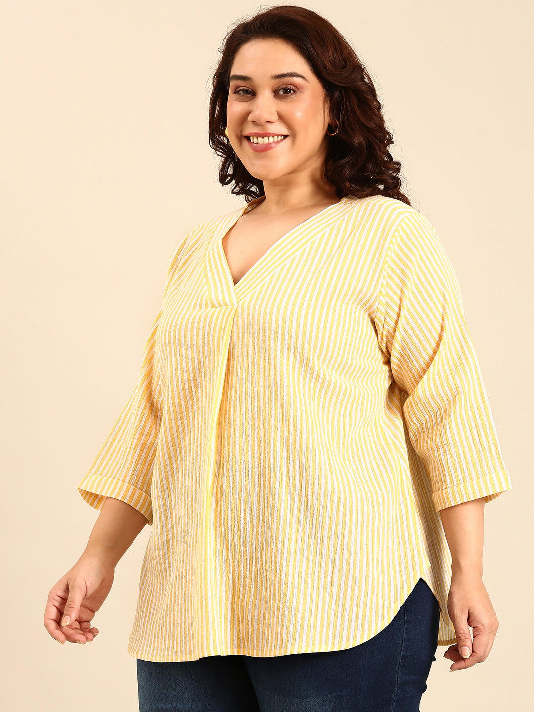 Cotton Yellow Striped Lurex Top