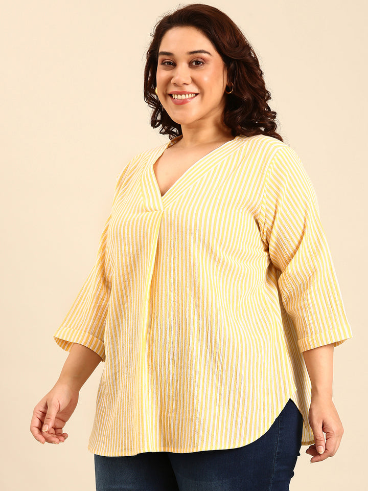 Cotton Yellow Striped Lurex Top