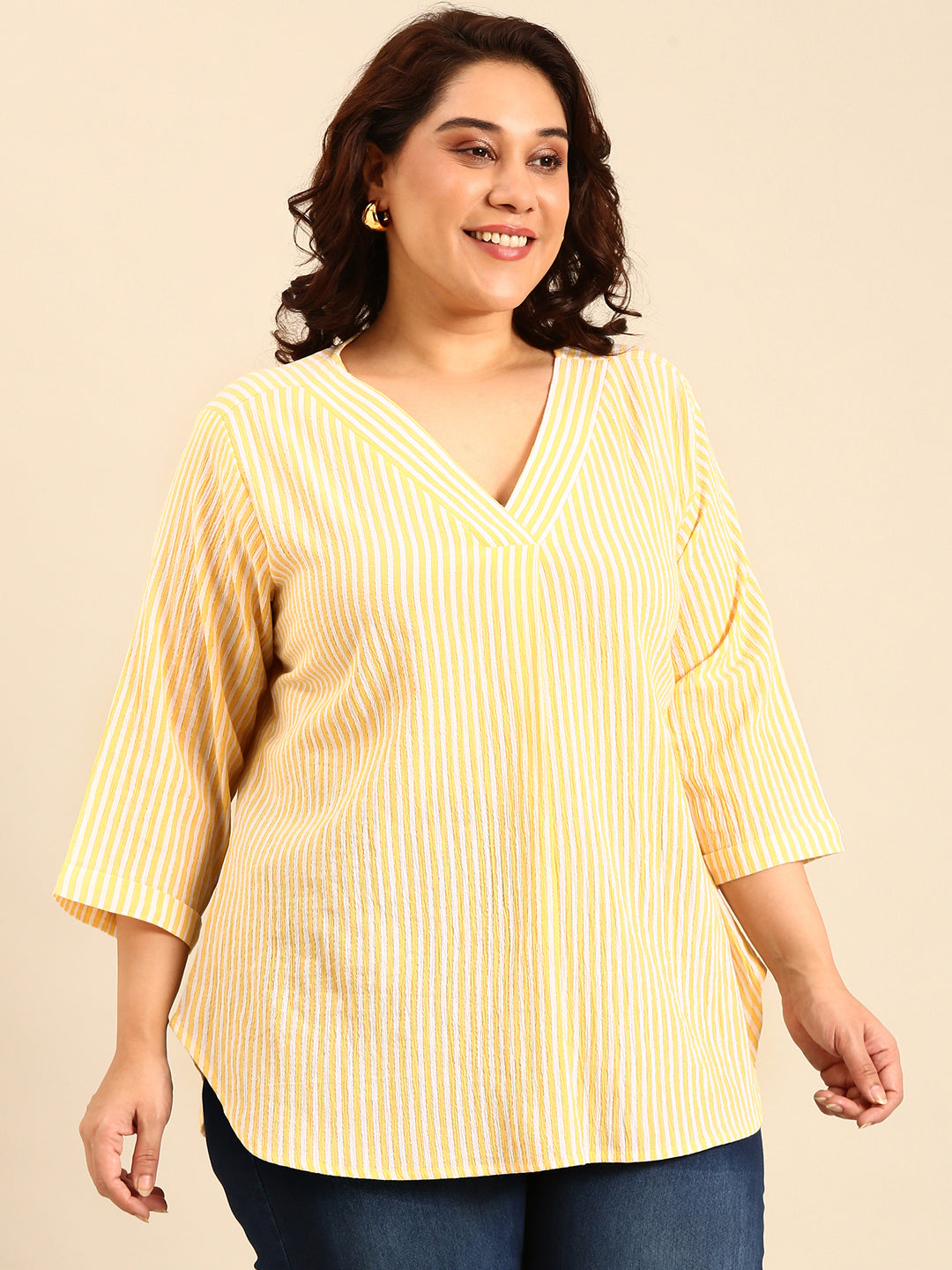 Cotton Yellow Striped Lurex Top