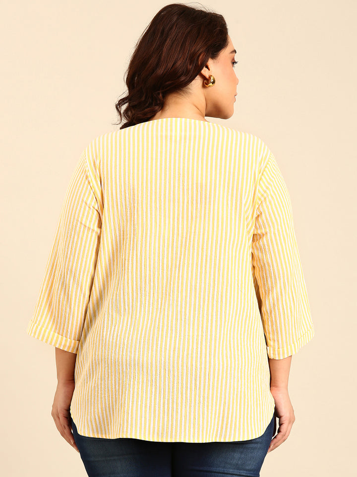 Cotton Yellow Striped Lurex Top