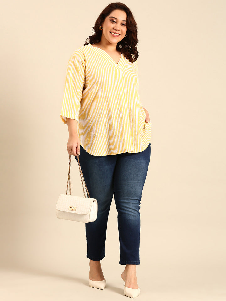 Cotton Yellow Striped Lurex Top