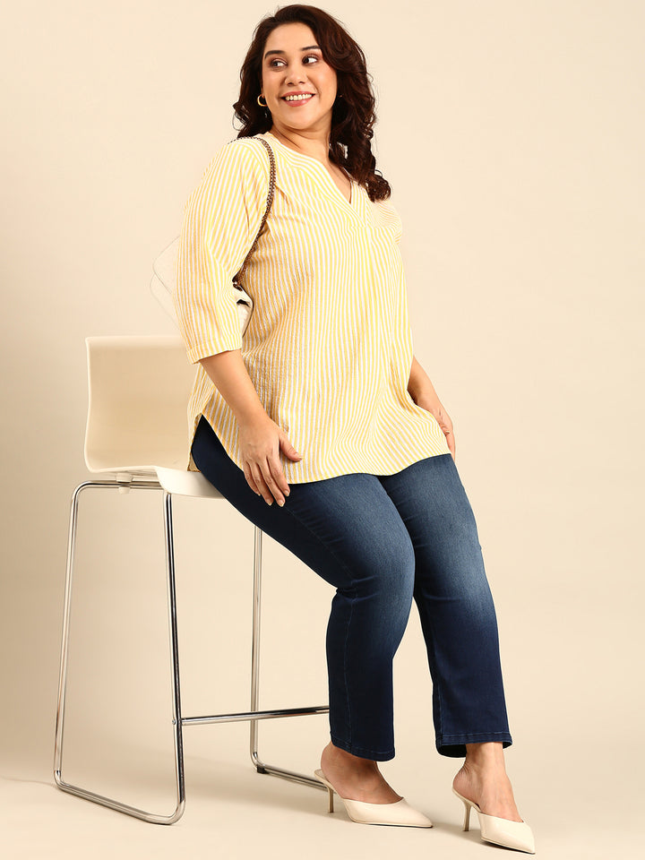 Cotton Yellow Striped Lurex Top