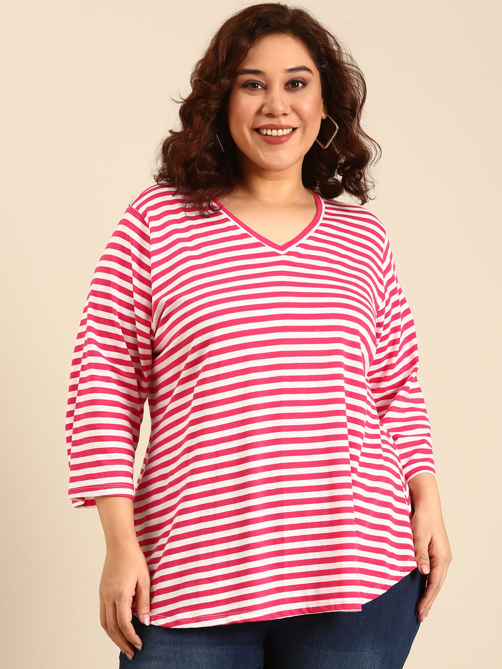 Pink-White striped T-Shirt