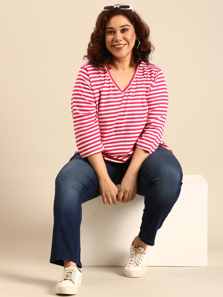 Pink-White striped T-Shirt